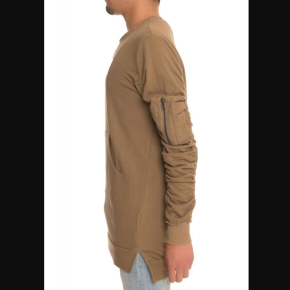 Kollar Clothing Mens The Haxton Crewneck Sweater in Earth Brown Utility Long Hem - Picture 5 of 7